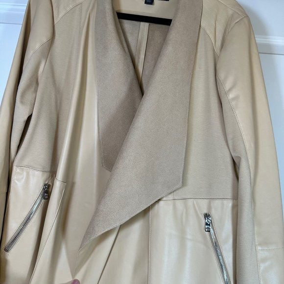 Drape Front Faux Leather & Suede Lightweight Coat - L - Picture 8 of 13